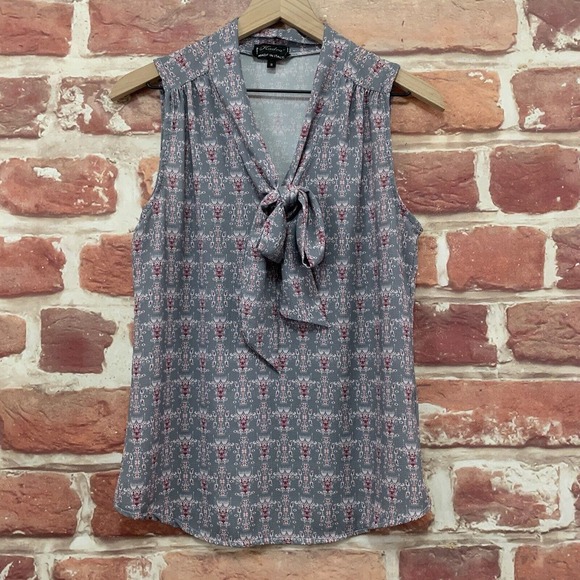 Kadra Made In Italy Top Women's Small Gray Burgundy Multicolor Abstract Blouse - Picture 7 of 9